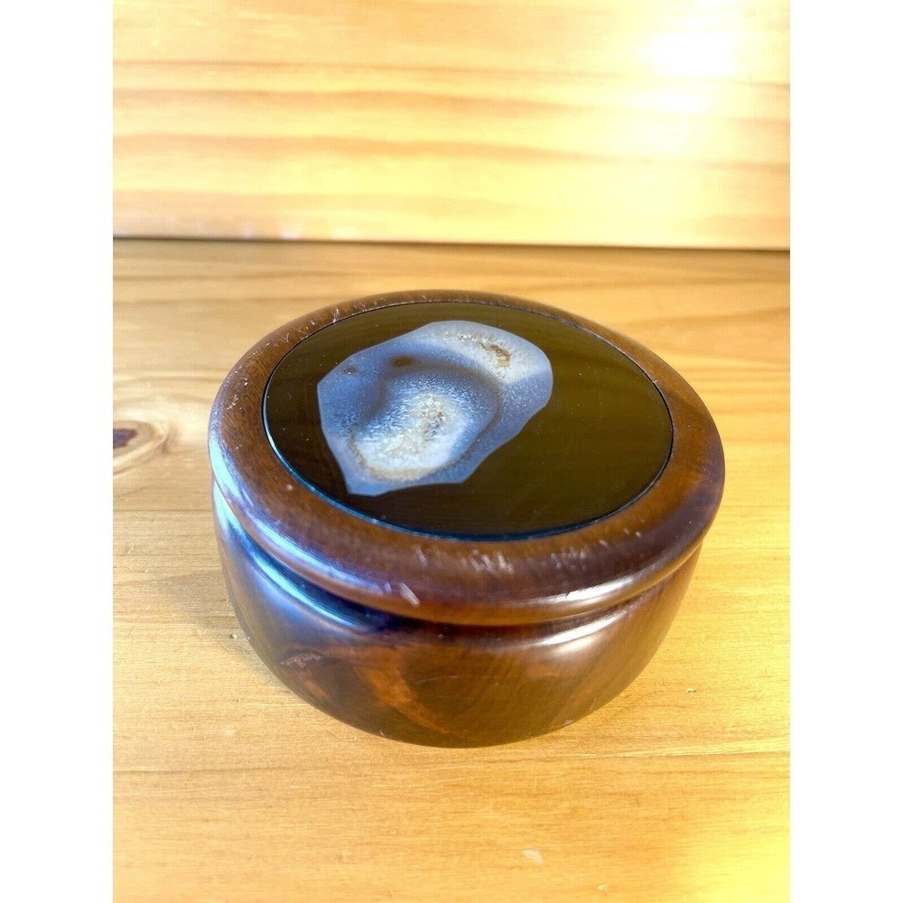 Woodstones Wooden Dark Blue Agate Inlay Lid Trinket Jewelry Box